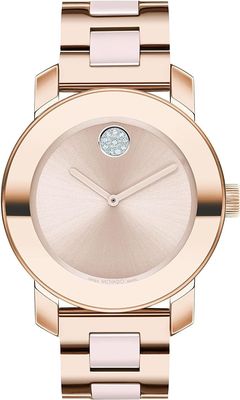 Women's Bold Ceramic Pale Rose Gold Ion-Plated Steel Case and Bracelet with Blush Ceramic Centerlinks, Rose Gold