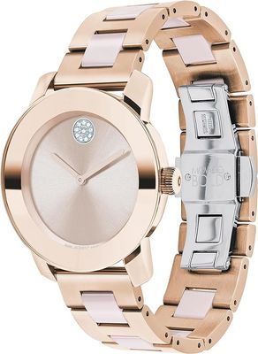Women's Bold Ceramic Pale Rose Gold Ion-Plated Steel Case and Bracelet with Blush Ceramic Centerlinks, Rose Gold