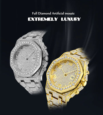 Hip Hop Luxury Fully Ice Out Men's Watch Iced Cz VVS Custom Bling Gold Diamond