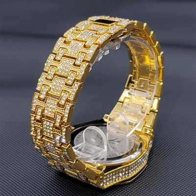 Hip Hop Luxury Fully Ice Out Men's Watch Iced Cz VVS Custom Bling Gold Diamond