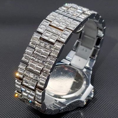 Luxury Hip Hop Fully Ice Out Custom Bling Men's Watch Iced Round Silver Diamond